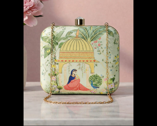 Women Birds Print Square Clutch