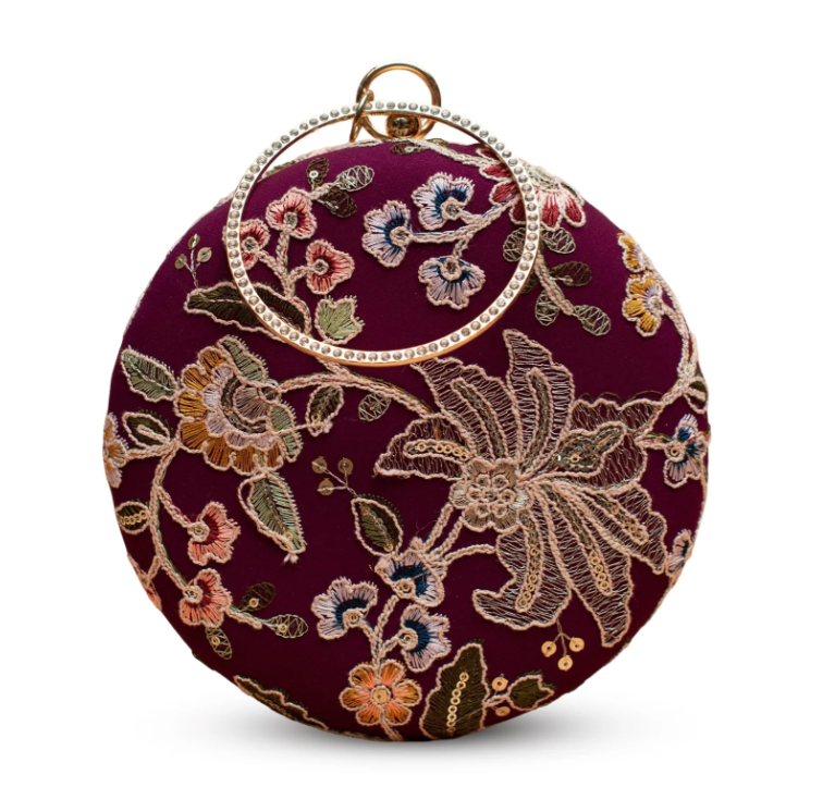 Magenta Floral Embroidered Clutch