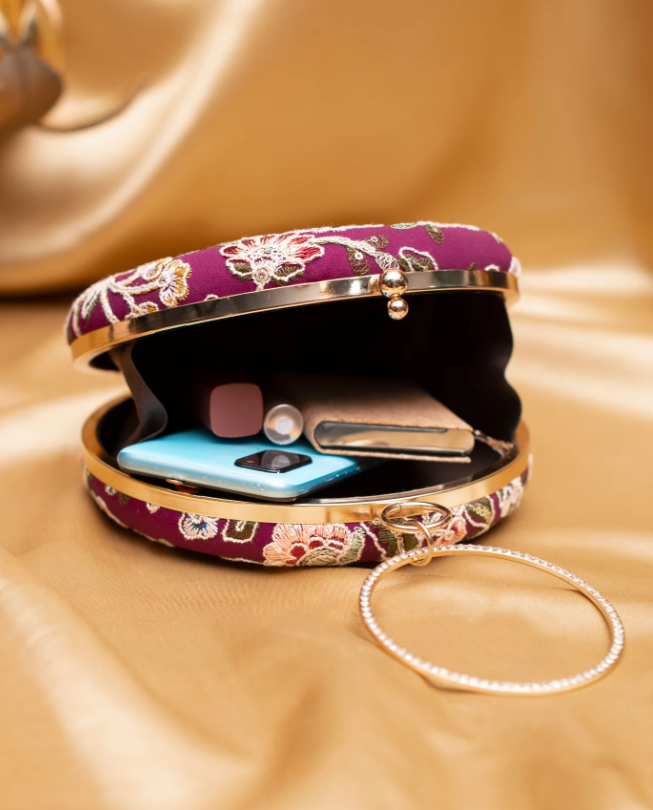 Magenta Floral Embroidered Clutch