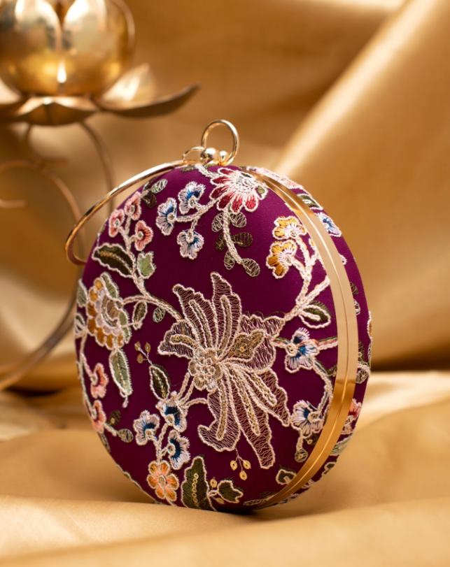 Magenta Floral Embroidered Clutch