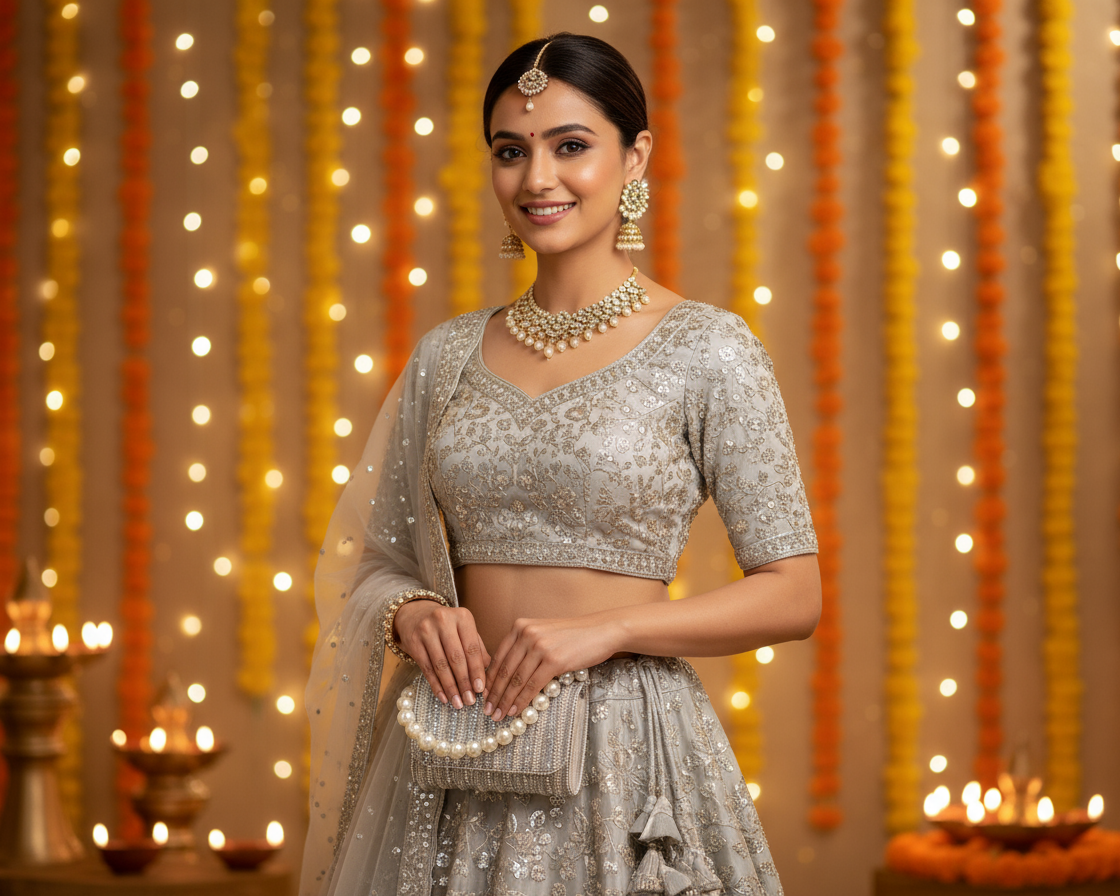 Silver Pearl Embellished Flap Bag