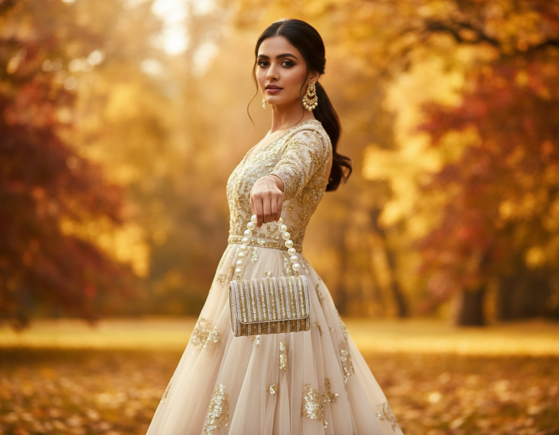 Gold Pearl Embellished Flap Bag