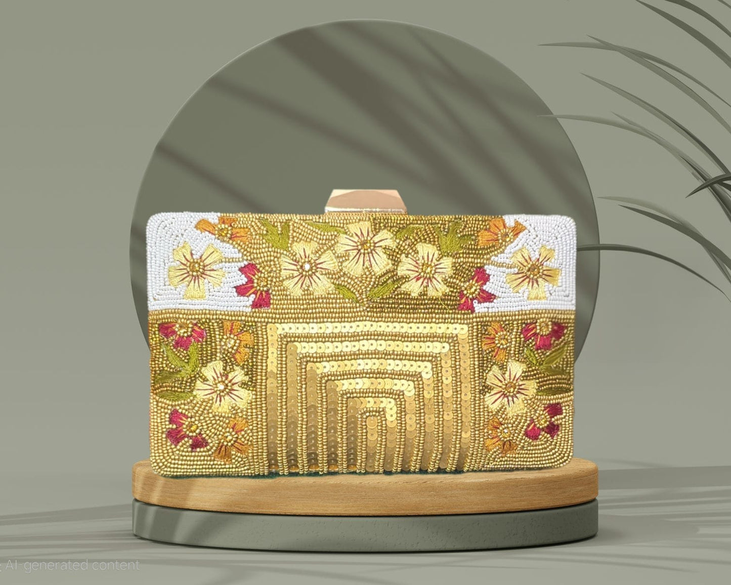 Gold beaded floral Clutch