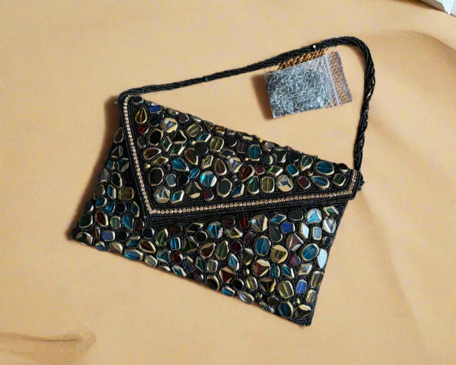 Black gemstone beaded clutch.