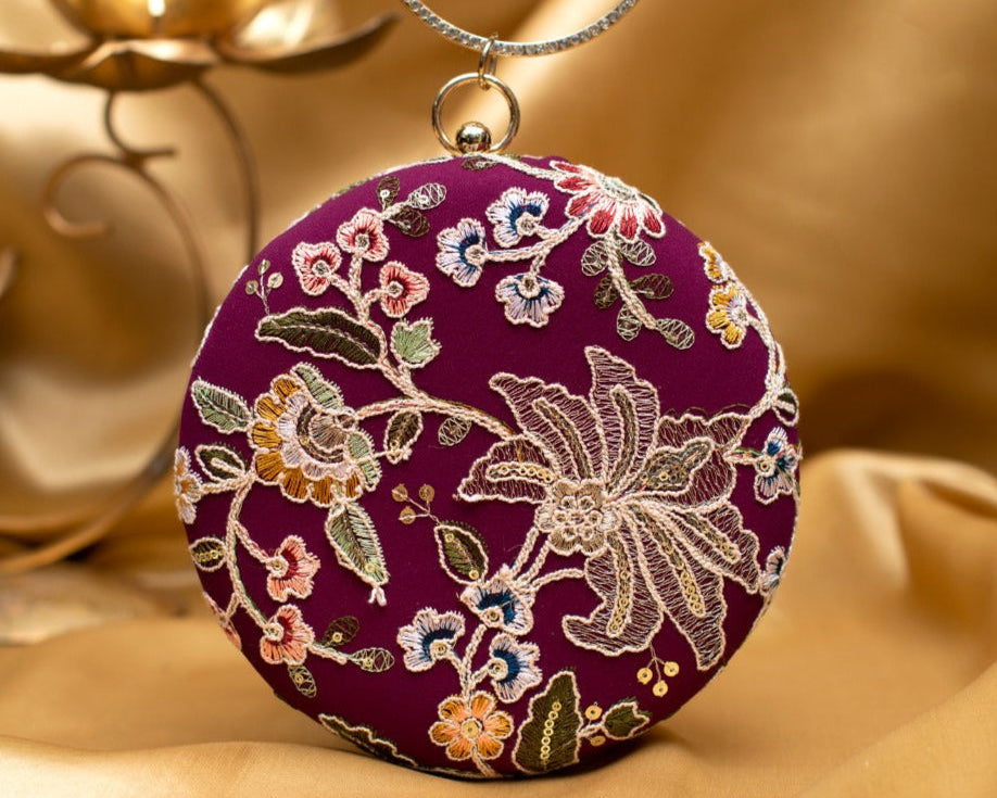 Magenta Floral Embroidered Clutch