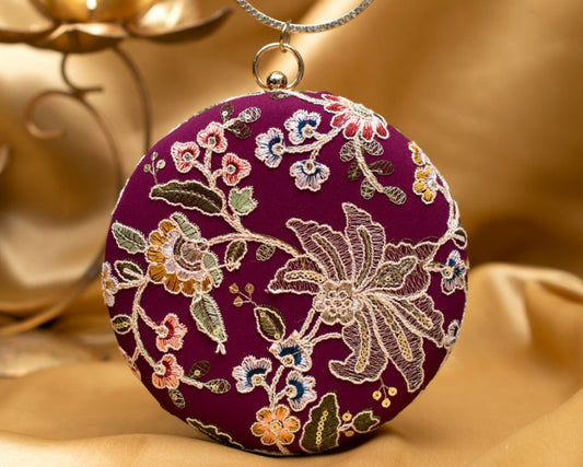 Magenta Floral Embroidered Clutch