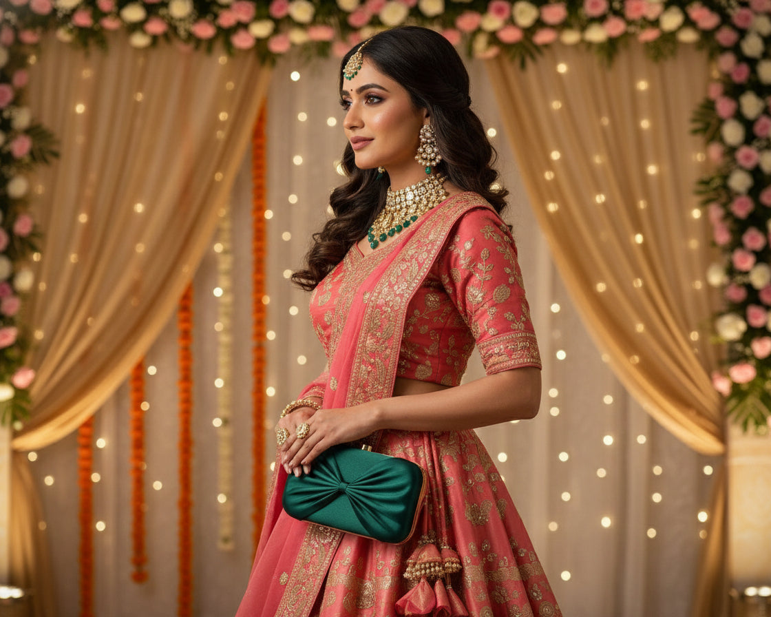 Green Bow Design Clutch