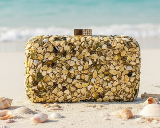 Shell Embellished Design Clutch