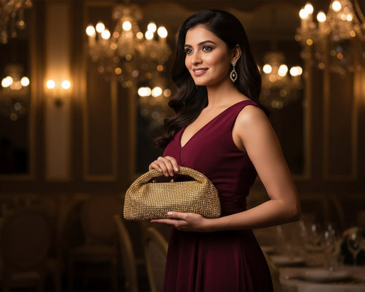 Gold Stone Embellished Design Clutch