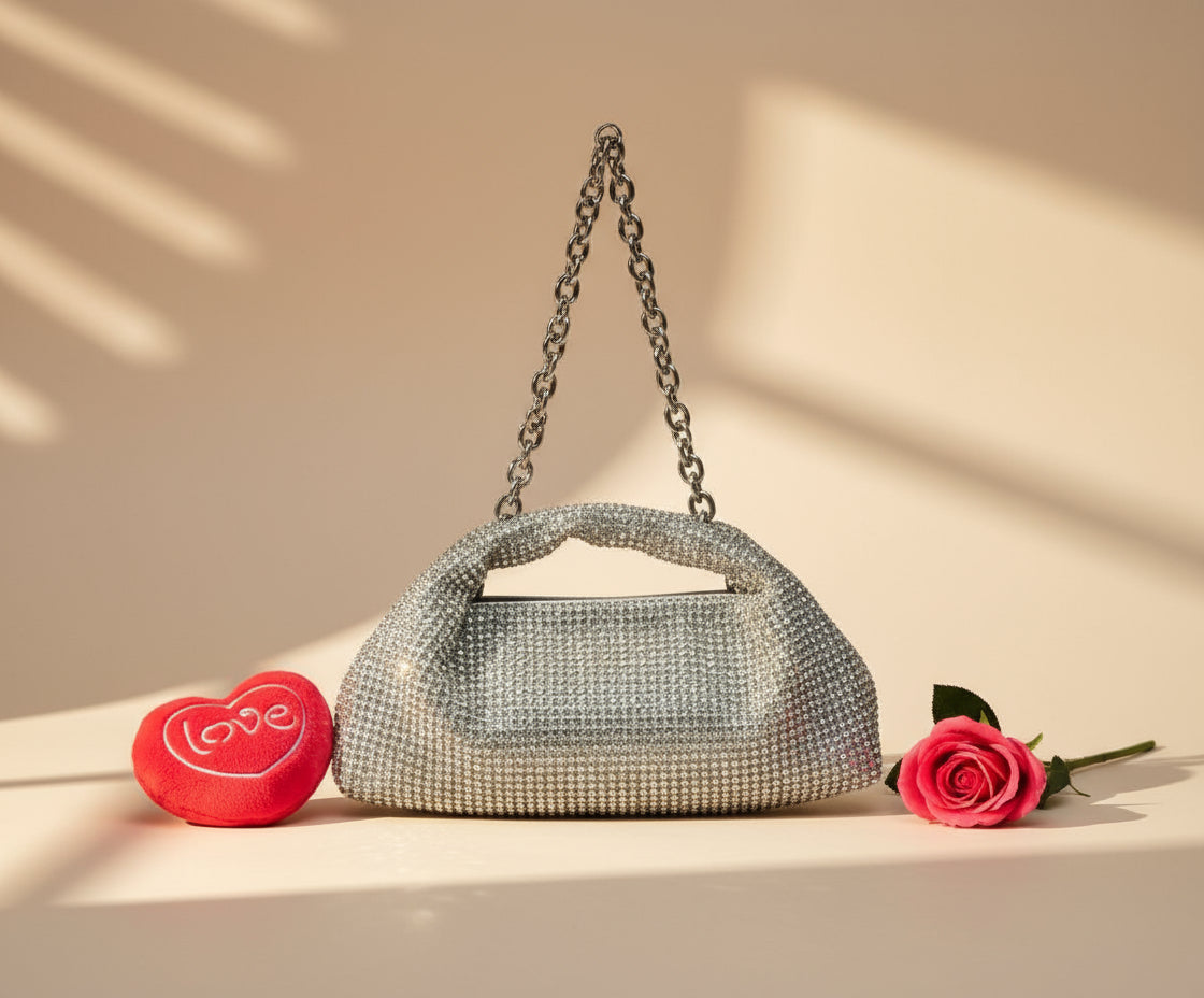 Silver Stone Embellished Design Clutch