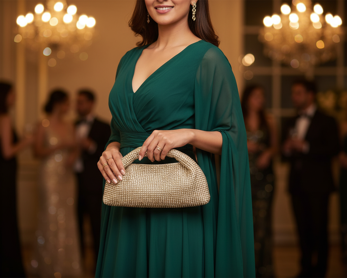 Silver Stone on Gold Embellished Design Clutch