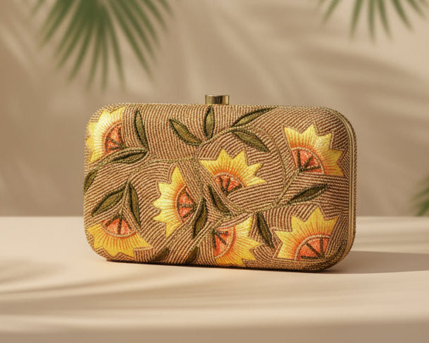 Peach Floral Embellished Clutch