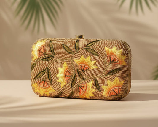 Peach Floral Embellished Clutch