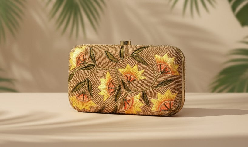 Peach Floral Embellished Clutch