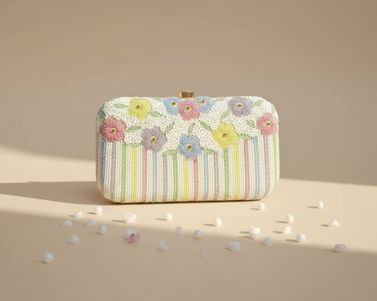 White Floral Embellished Clutch