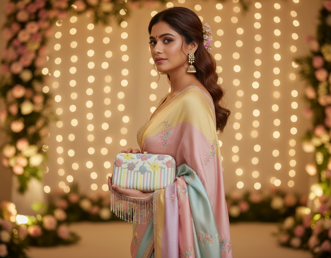 White Floral Embellished Clutch