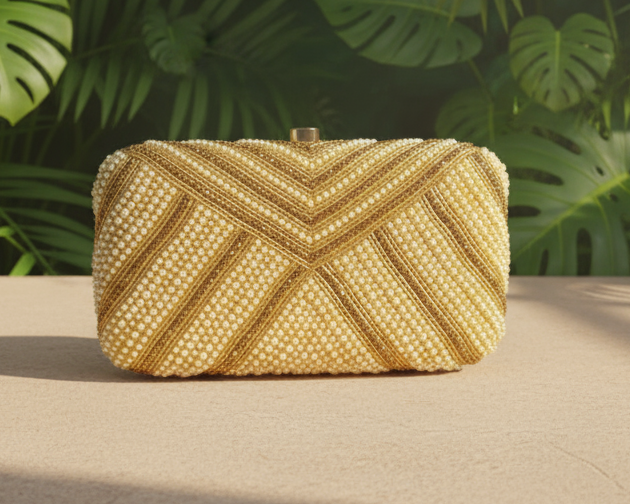 Gold Pearl beaded Sequence Clutch