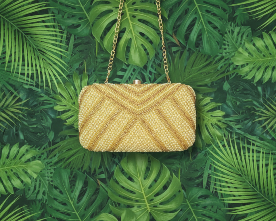 Gold Pearl beaded Sequence Clutch