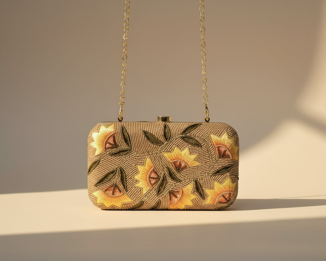 Peach Floral Embellished Clutch