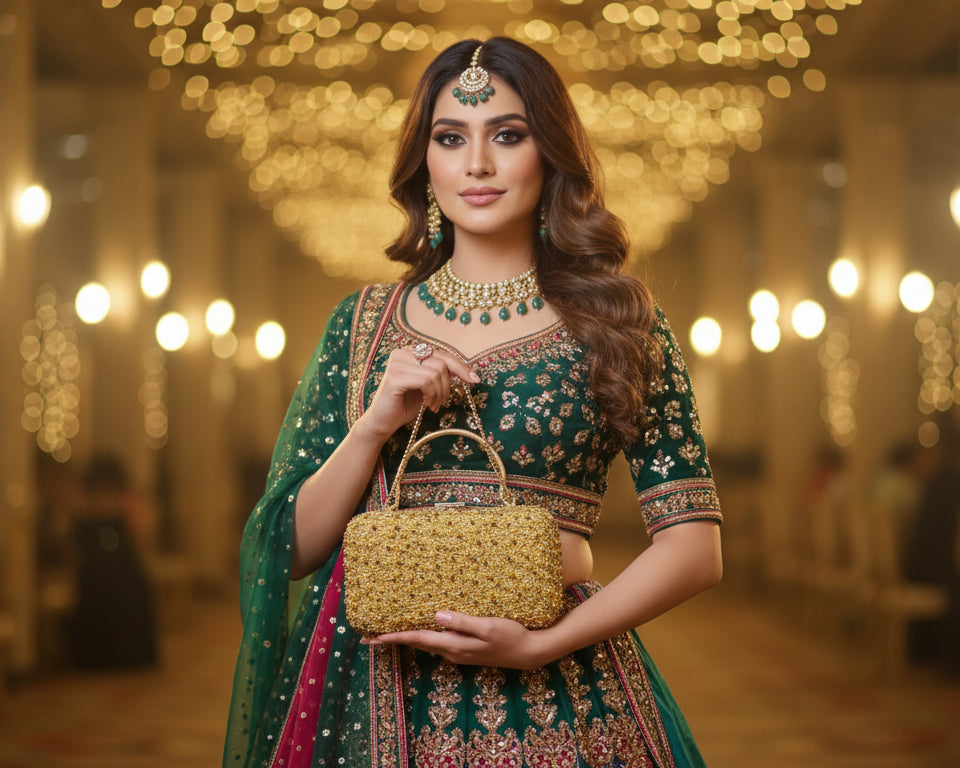 Gold Glitter Beaded Cutch