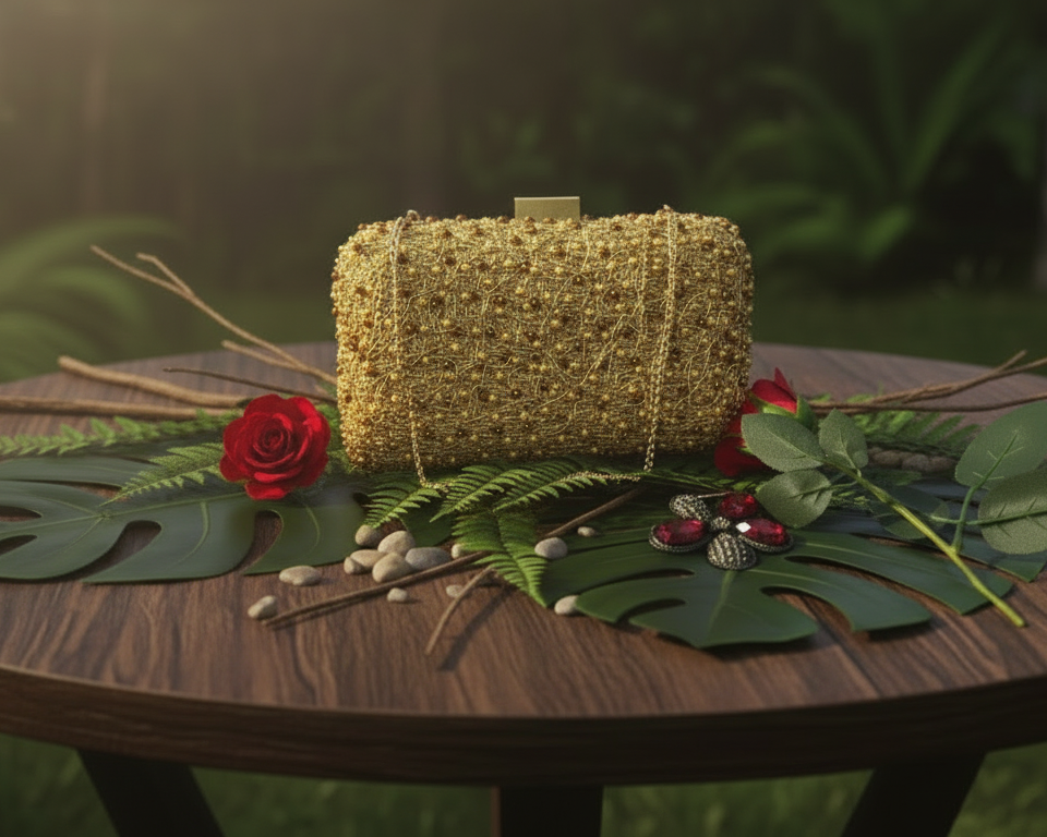 Gold Glitter Beaded Cutch