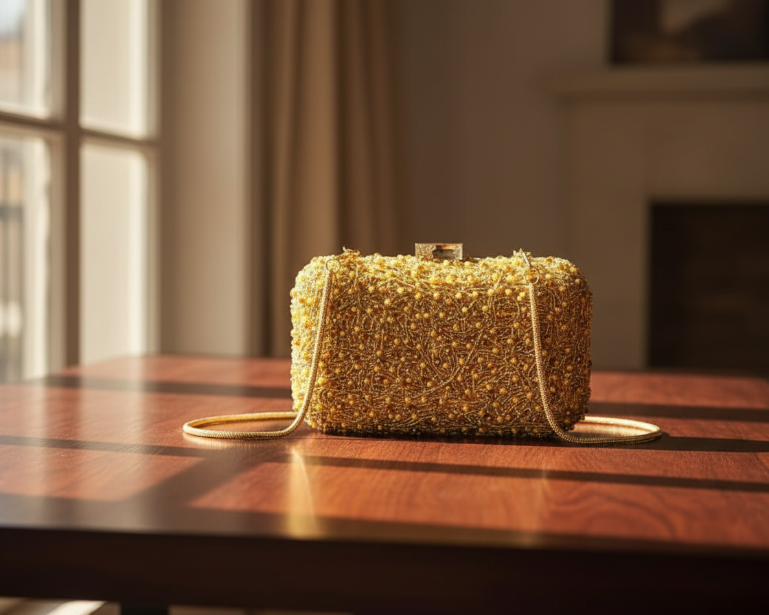 Gold Glitter Beaded Cutch