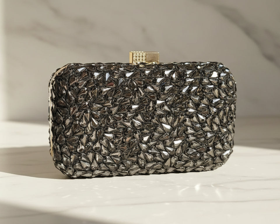 Greyish Black Crystal Clutch