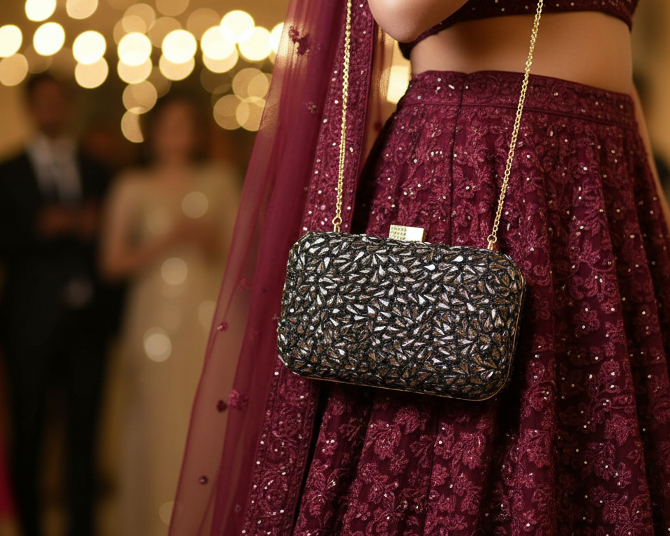 Greyish Black Crystal Clutch