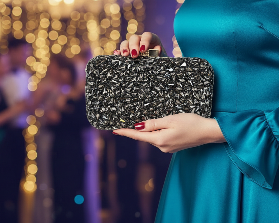 Greyish Black Crystal Clutch