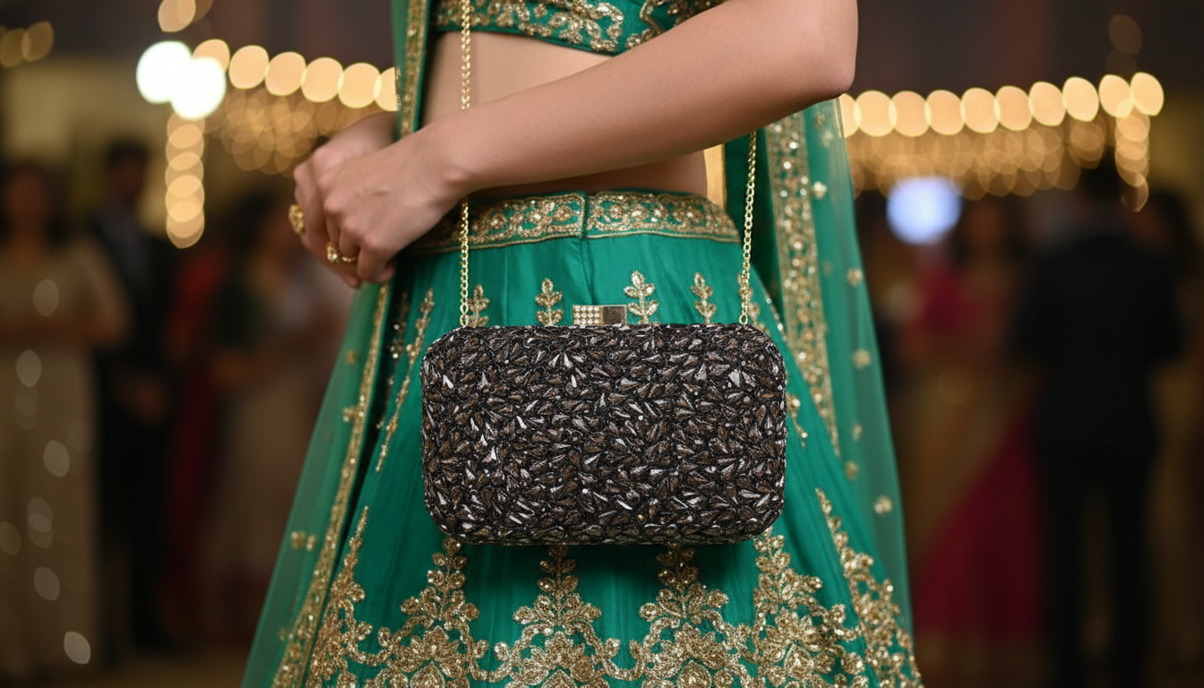 Greyish Black Crystal Clutch