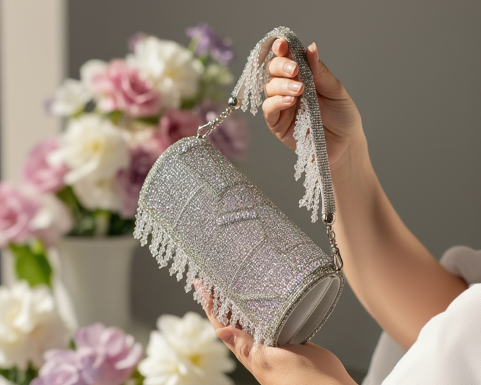 Silver Multicolor Round Bag