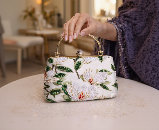 White Floral Beads on White Silk