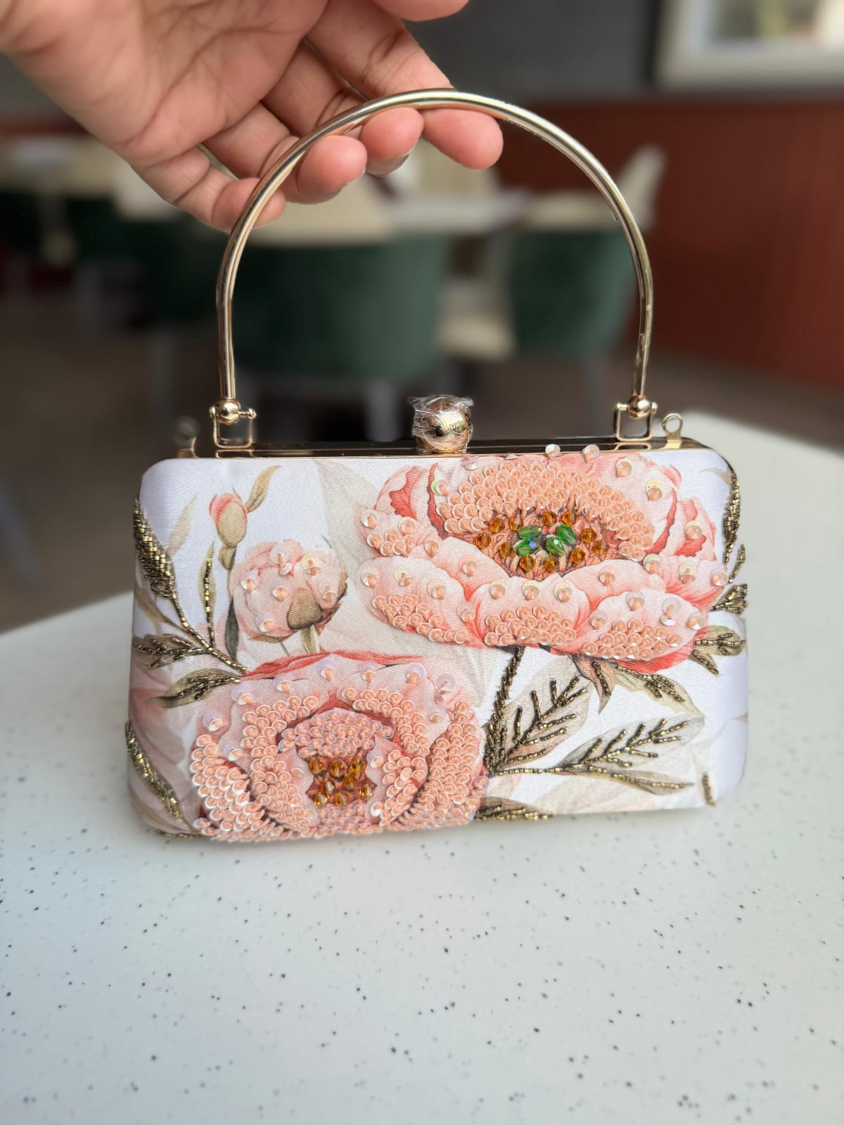 Floral Beads on White Silk