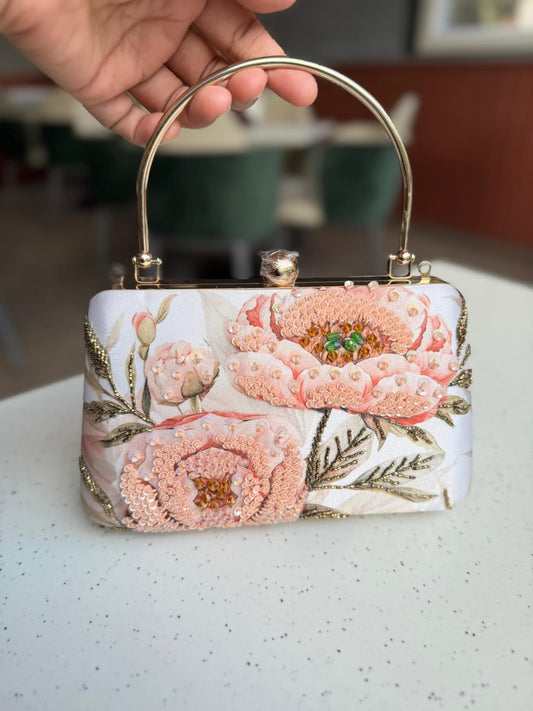 Floral Beads on White Silk