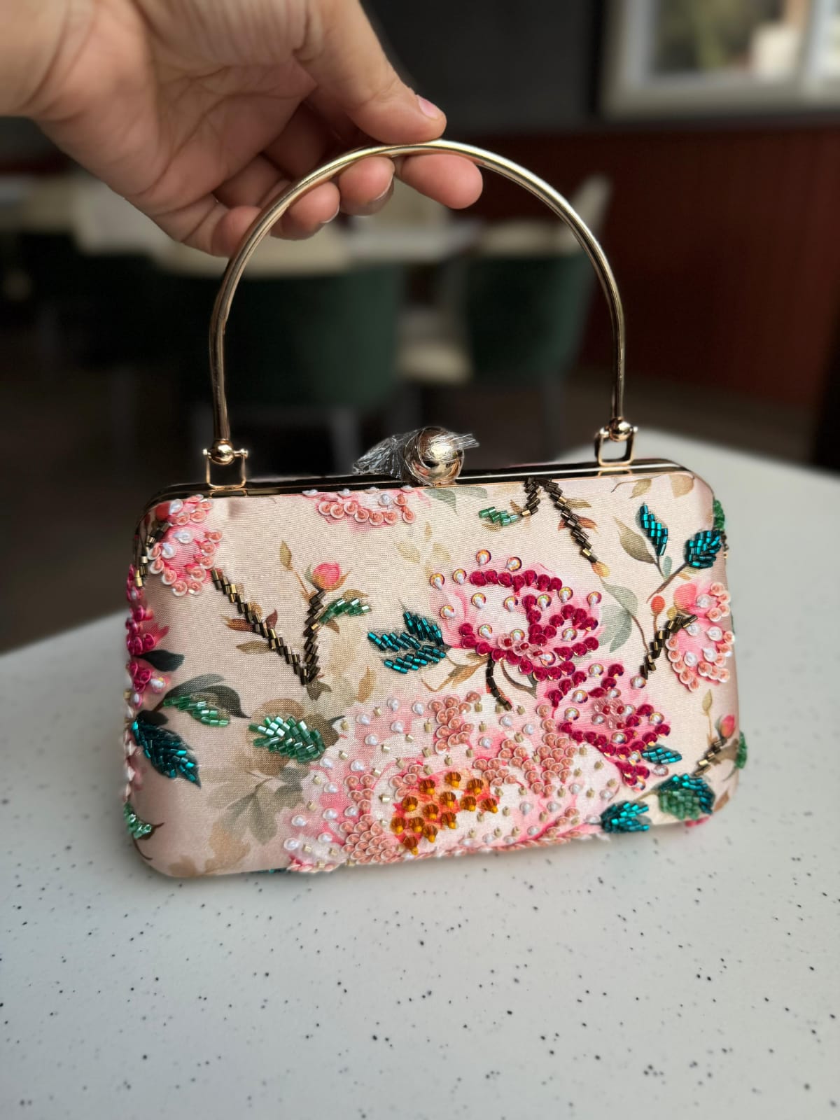 Floral Beads on Peach Silk