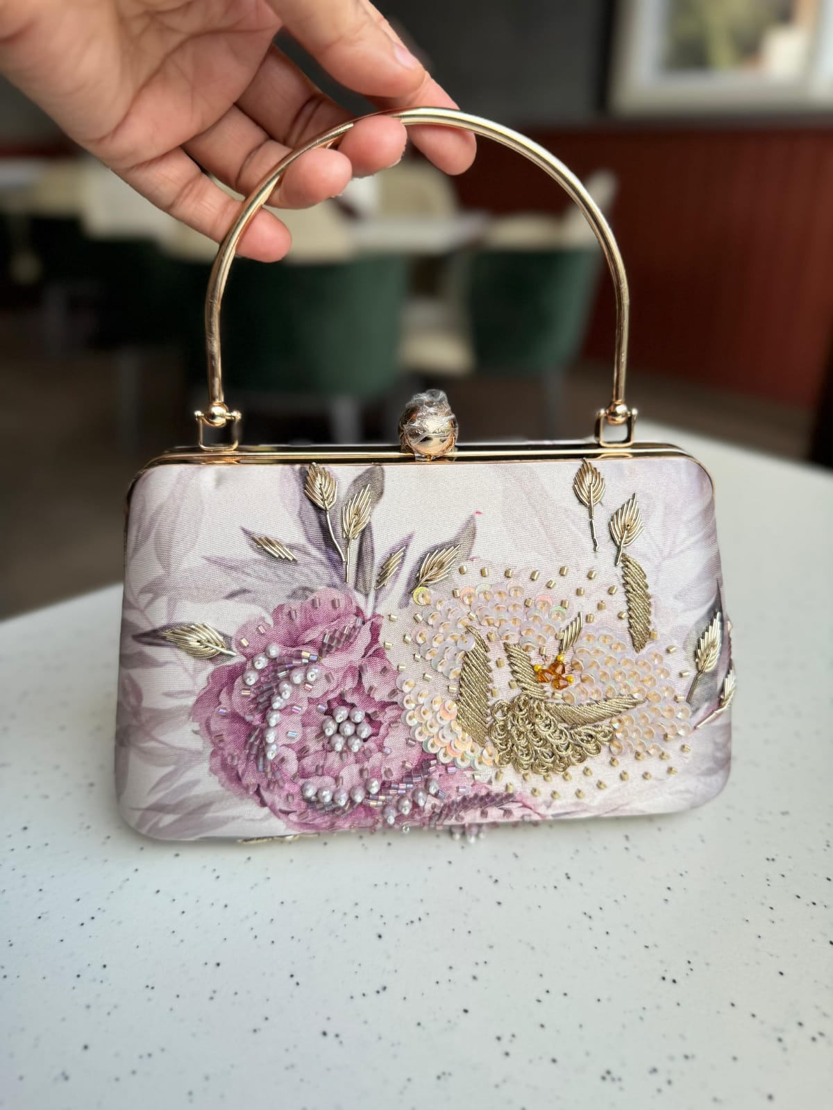 Floral Beads on Lavender Silk