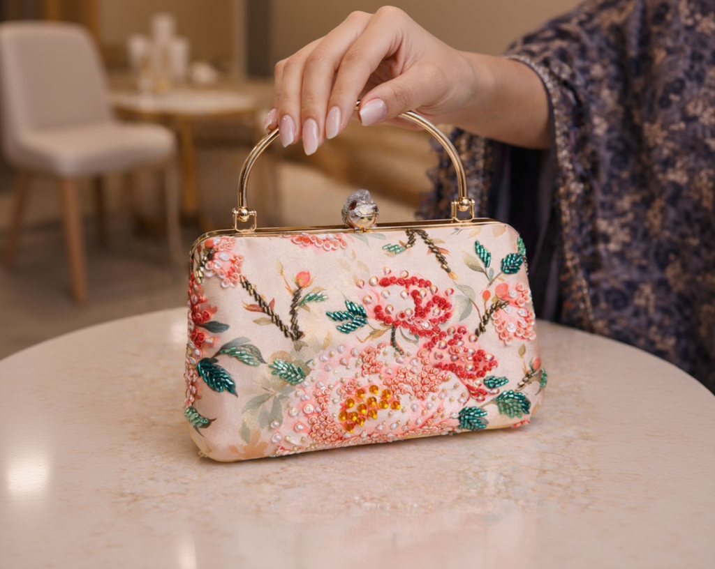 Floral Beads on Peach Silk