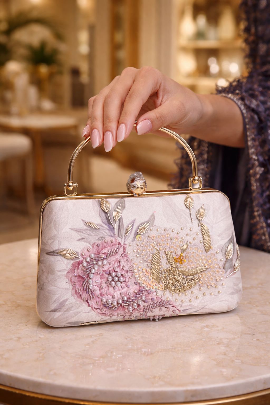 Floral Beads on Lavender Silk