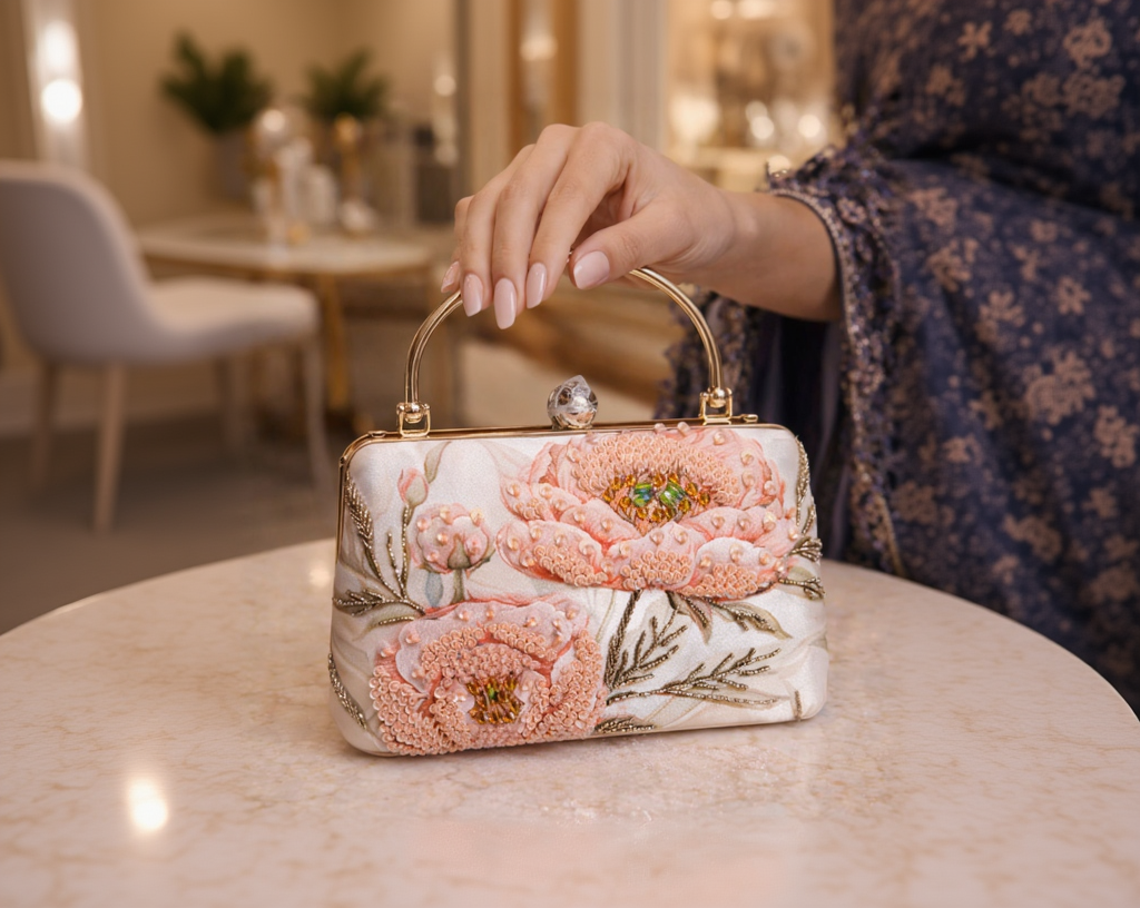 Floral Beads on White Silk