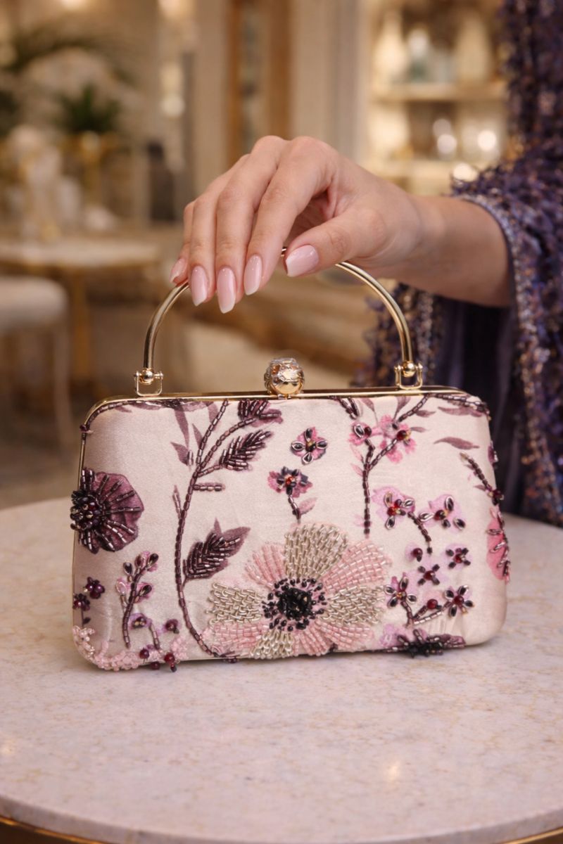 Purple Floral Beads on Silk