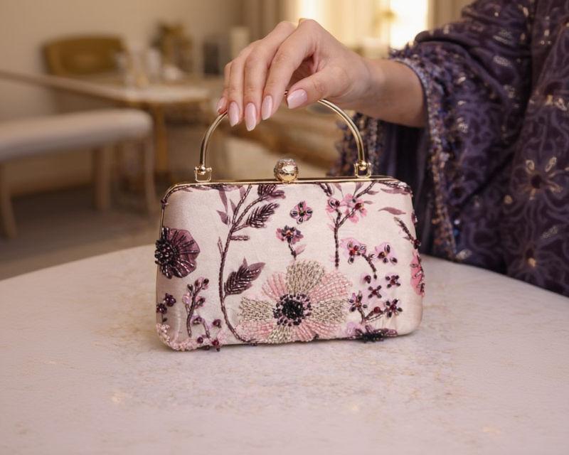 Purple Floral Beads on Silk