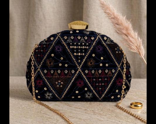D shape Black Geometric Embroidered