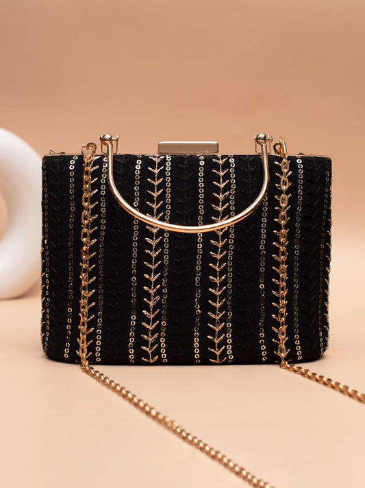 Black Clutch with Golden Handle & Sling chain