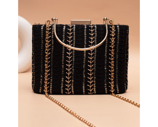 Black Clutch with Golden Handle & Sling chain