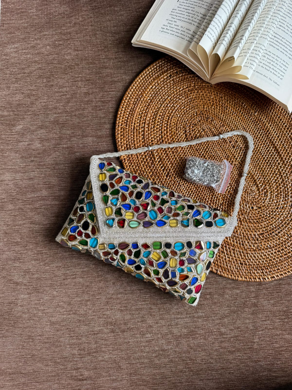 Sliver Gemstone Beaded Clutch.