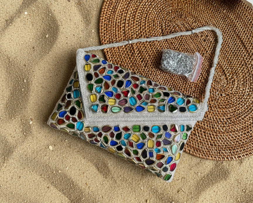 Sliver Gemstone Beaded Clutch.