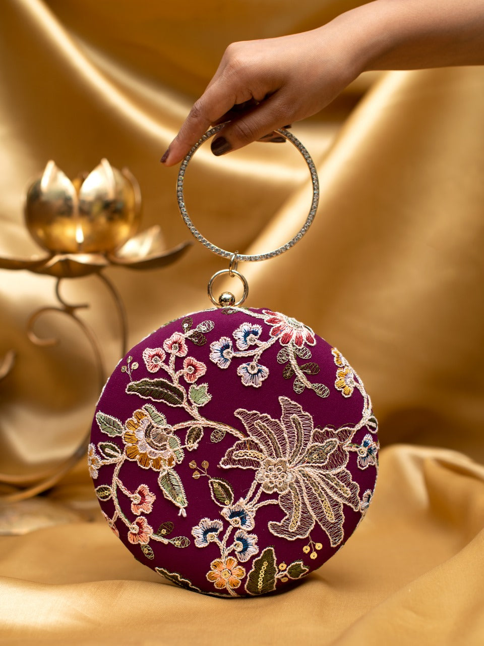Magenta Floral Embroidered Clutch