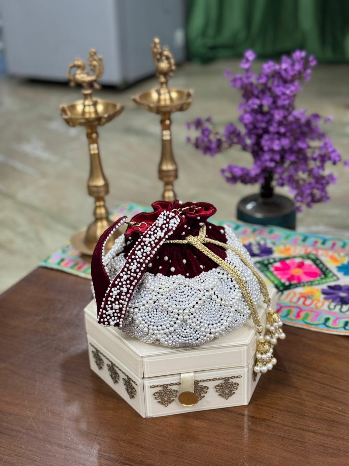 Maroon pearl Potli