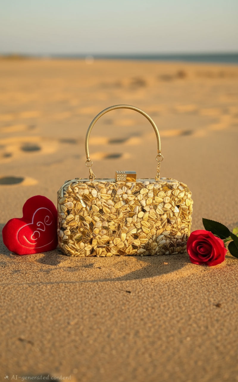 Shell Embellished Design Clutch