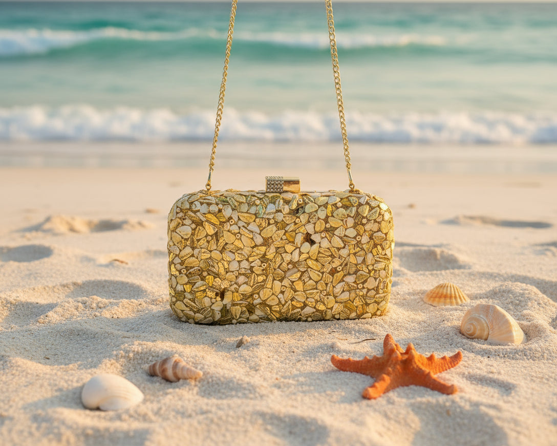 Shell Embellished Design Clutch